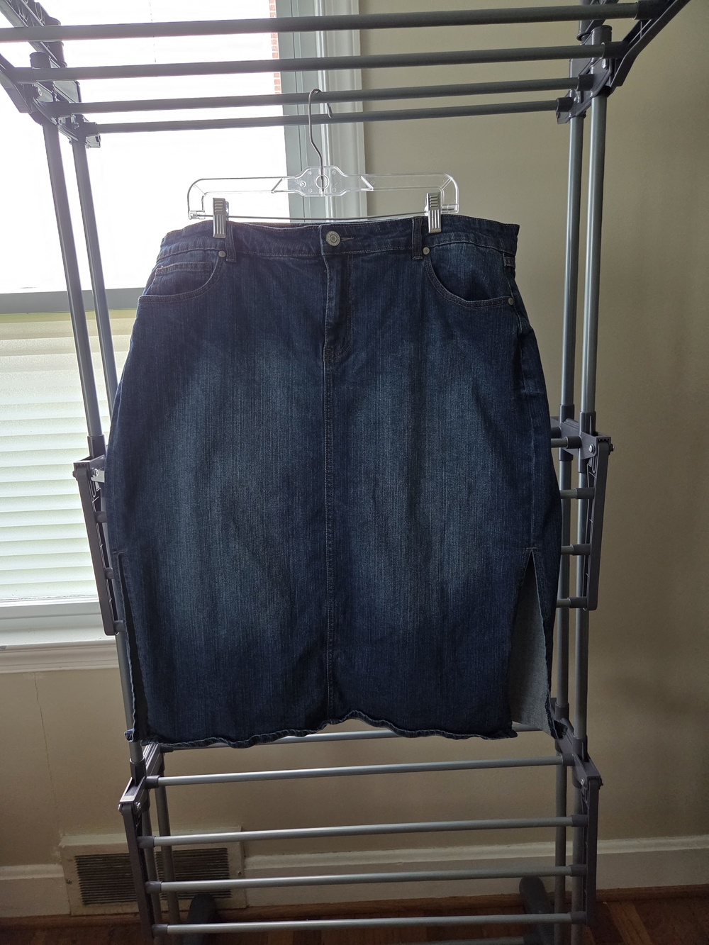Eloquii Dark Blue Denim Midi Skirt with Side Slit